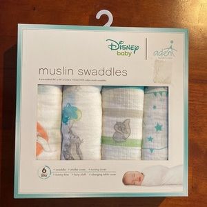 New Aden & Anais Flying Dumbo Elephant 4 Pack Swaddle Disney Baby Muslin Blanket